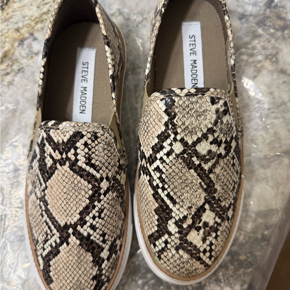 Steve Madden Neutral Snake-Print Slip On Sneakers Never Been Worn